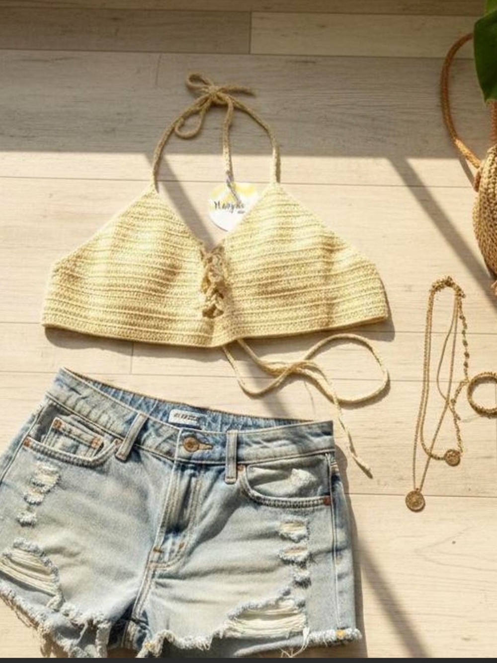 NWT Hayden LA Crochet Halter Top Cream Boho Festival One Size OS